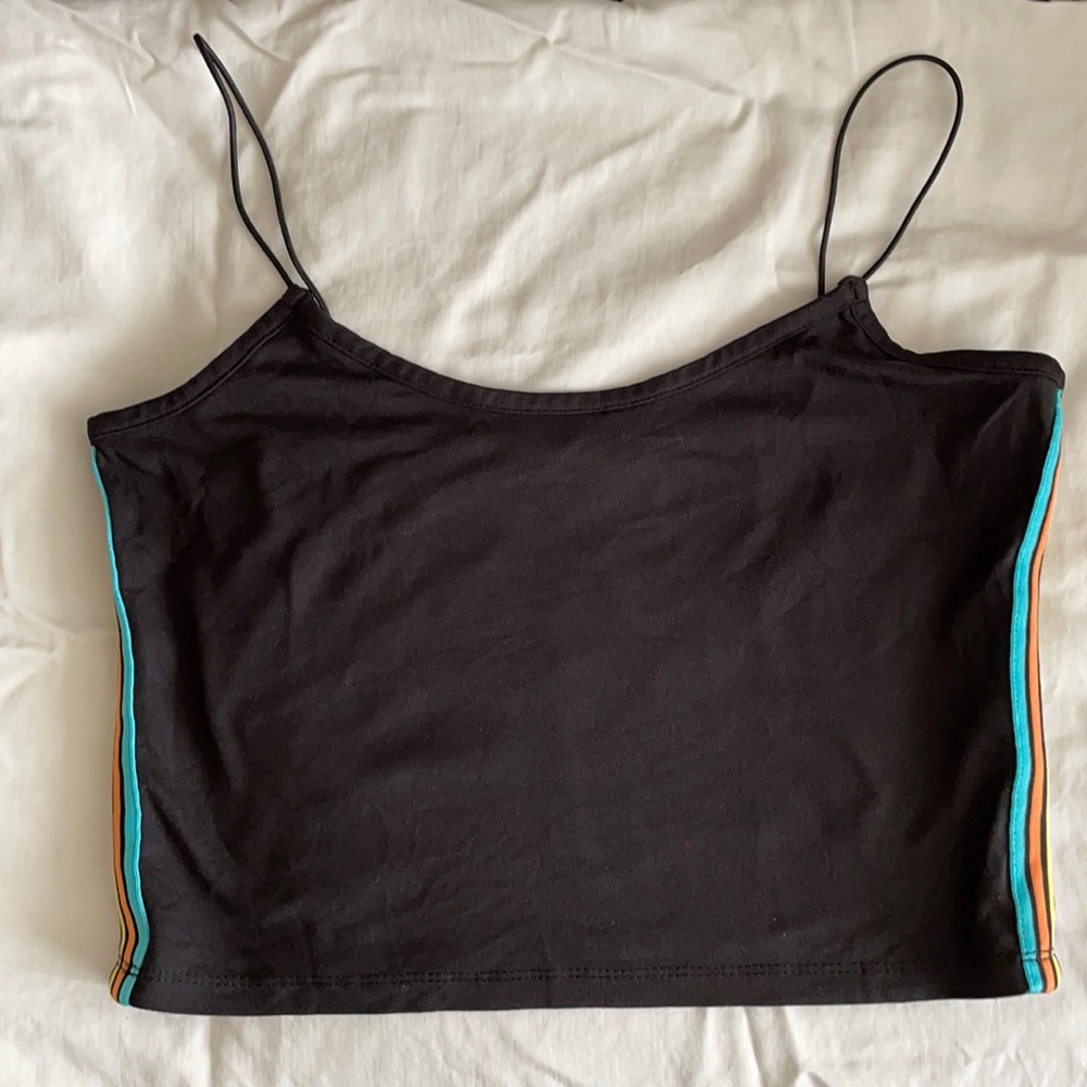 Mandee - Black cotton top - stripes colors on each side - elastic straps.